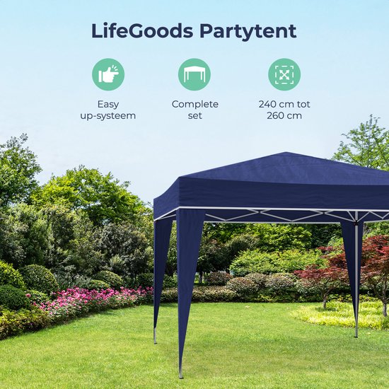 LifeGoods Partytent - Paviljoen - 3x3 m - Easy Up - Opvouwbaar - Waterdicht - Met Draagtas - Blauw