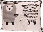 Sierkussen met 3 wollen schapen 50x70 cm ecru-zwart