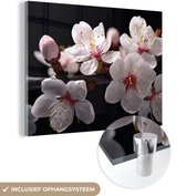 MuchoWow® Glasschilderij 160x120 cm - Schilderij acrylglas - Sakura - Bloemen - Bloesem takken - Botanisch - Wit - Foto op glas - Schilderijen