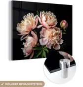 MuchoWow® Peinture sur verre 40x30 cm - Peinture sur verre - Pivoines - Fleurs - Nature - Rose - Wit - Photo sur verre acrylique - Peintures