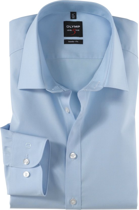 OLYMP Level 5 body fit overhemd - mouwlengte 7 - lichtblauw - Strijkvriendelijk - Boordmaat: 40