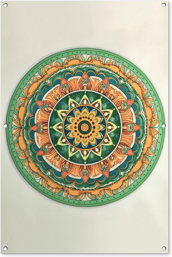 Tuinposter - Tuindoek - Tuinposters buiten - Hippie - Mandala - Groen - Boho - Bloemen - 80x120 cm - Tuin