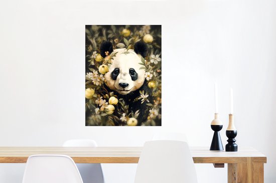 Poster Panda - Ours panda - Animaux sauvages - Nature - Fleurs - 60x80 cm