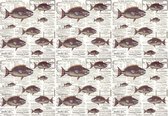 Fotobehang - Vlies Behang - Piranha's op een Krant - Vissen - 208 x 146 cm