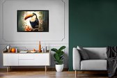 Fotolijst incl. Poster - Toekan - Vogel - Bloemen - Planten - 120x80 cm - Posterlijst