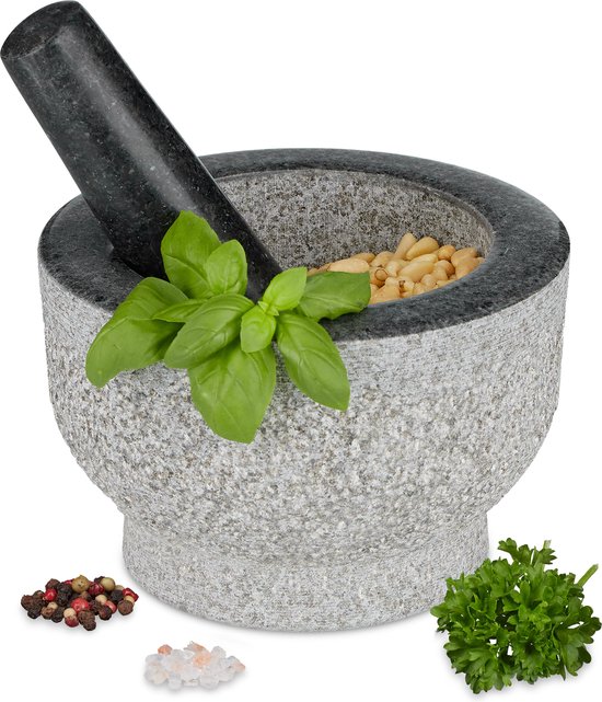 Relaxdays Vijzel en Stamper Graniet - 13 cm - Zwart kopen