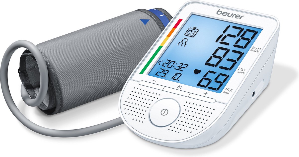 Beurer BM 49 Voice Bloeddrukmeter bovenarm – Voorleesfunctie in RO/PL/CS/HU – XL verlicht display - Risico-indicator – Onregelmatige hartslag – 2 Gebruikersgeheugen – Incl. batterijen - 5 Jaar garantie