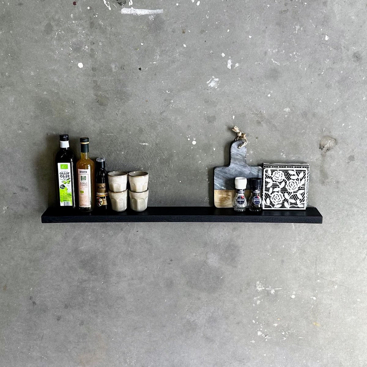 GoudmetHout Zwevende Wandplank Industrieel - 160 x 10 cm Muurplank - Zwart Eiken Hout - Decoratie Wandrek & Boekenrek - Hangplank Keuken - Floating Wall Shelf met Blinde Montage