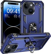 Mobigear Armor Ring Phone Case pour Apple iPhone 15 Plus Coque rigide antichoc + support de bague - Blauw
