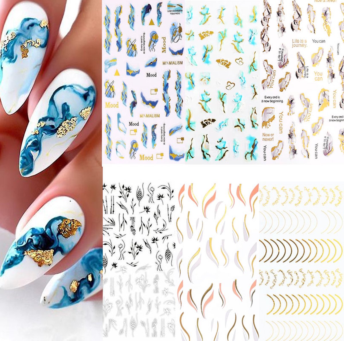 Goedkoopste RENALUX - Nagelstickers - Nagelstickers Velletjes - 3D Nail Art Stickers - Nail Art Set Tools - Nagelstickers Meisjes - Nagelstickers Nail Art - Nagelstickers Bloemen Goud - Nagel Decoratie - Magic - 6 Vellen
