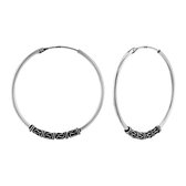 Zilveren oorbellen | Oorringen | Zilveren Bali hoops, 40 mm, kringeltjes en geoxideerd
