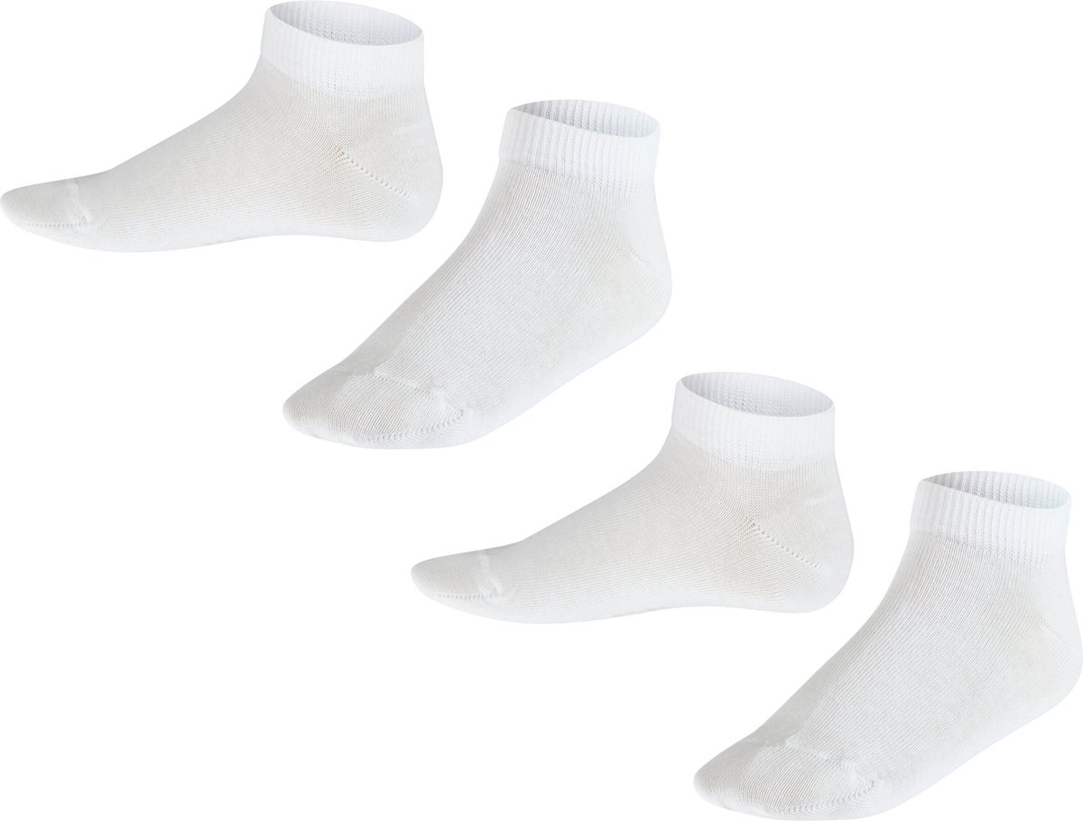 FALKE Happy 2-Pack kort eenkleurig katoen multipack sneakersokken enkelsokken kinderen wit - maat 31-34