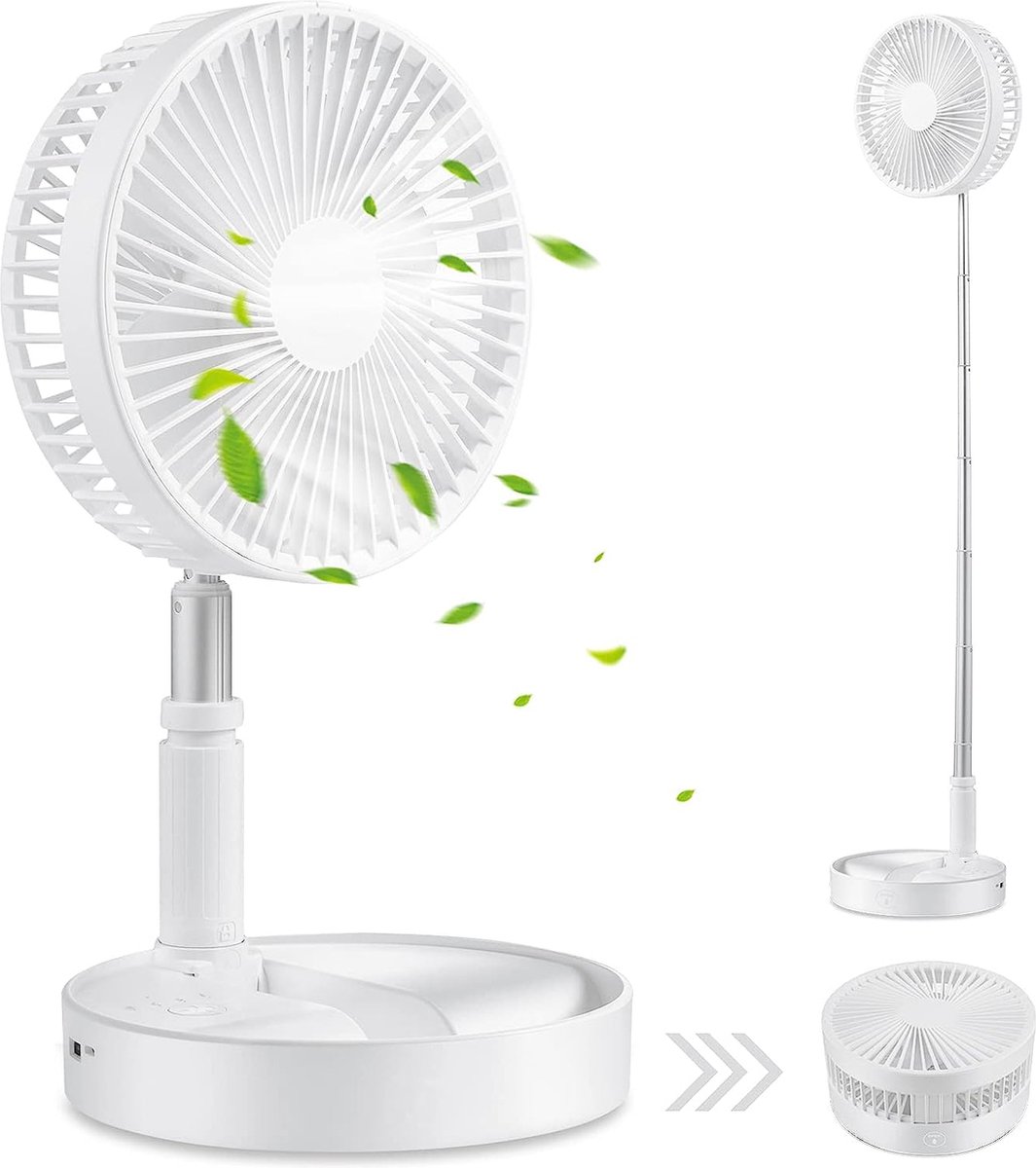Ventilator Oplaadbaar - Verstelbaar - Draadloos - 3 Standen - Wit - Draagbaar met Accu - Opklapbaar