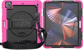 Tablet Beschermhoes Cover met Strap en Roteerbaar Standaard geschikt voor Apple iPad Pro 12.9 inch (2018/2020/2021/2022) | Volledig bescherming | Kindvriendelijk hoes incusief riem - Roze