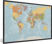 Fotolijst incl. Poster - Wereldkaart - Kleuren - Atlas - 90x60 cm - Posterlijst