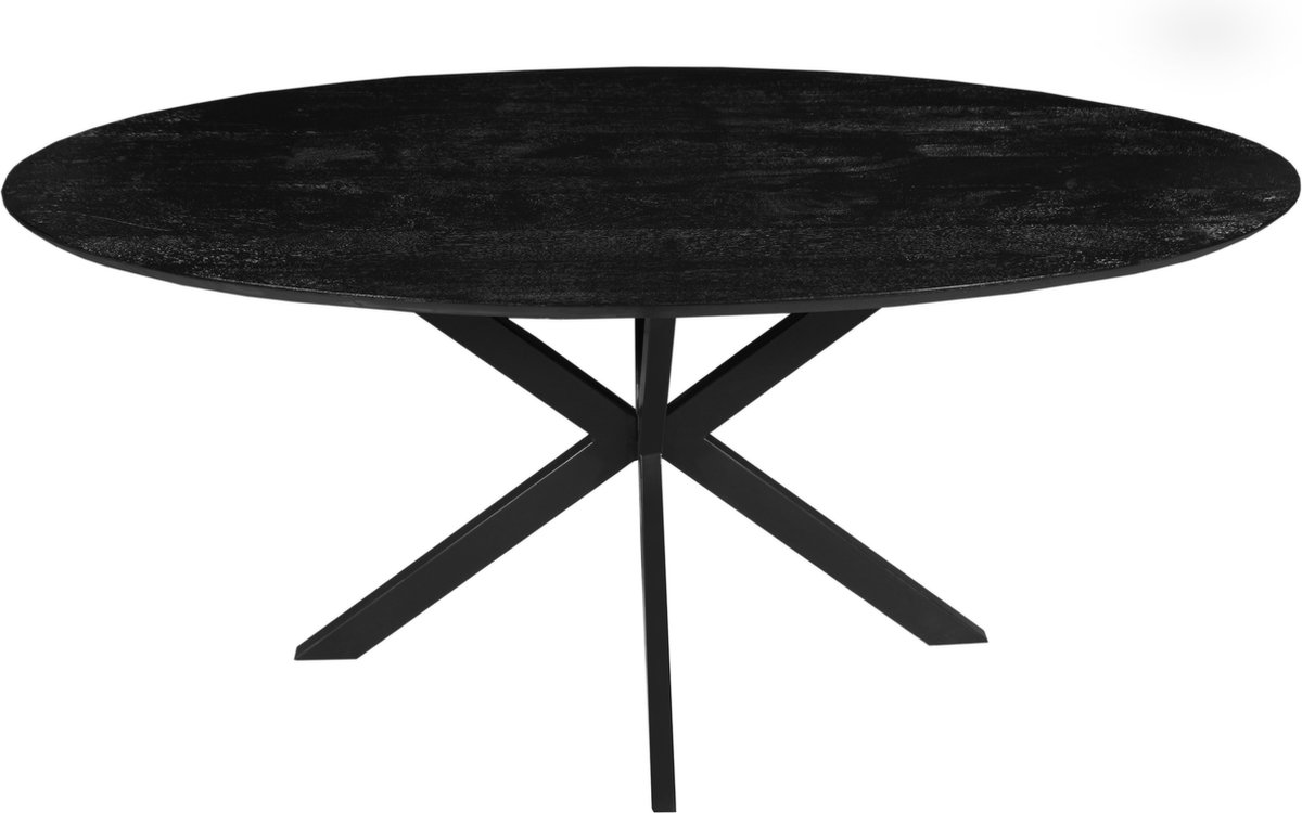 Mangohouten Eettafel Bologna Ovaal Black 260x120 cm Mahom Industrieel - Dinertafel van Mangohout & Metaal - Industriële Eettafel