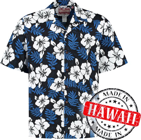 Hawaii Blouse Mannen - Shirt - Hemd - 100% Katoen - Overhemd Heren Korte Mouw - Made in Hawaii "Sierlijke Bloemen Blauw" Maat XXXL