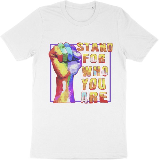 Heren Dames T Shirt - Pride - LGBTQ - Sta Voor Wie Je Bent - Wit - 3XL