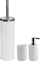 MSV Toiletborstel in houder/beker/zeeppompje badkamer set Moods - metaal/kunststof - wit