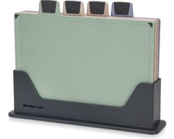 WonderCooks Luxe Index Snijplankenset - Met Houder - 4 Stuks - 30x22.5cm