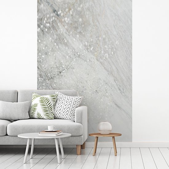 Behang - Fotobehang Marmer - Glitter - Zilver - Breedte 195 cm x hoogte 300  cm | bol