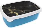 Broodtrommel Blauw - Lunchbox - Brooddoos - Marmer - Zwart - Goud - Luxe - 18x12x6 cm - Kinderen - Jongen