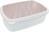 Broodtrommel Wit - Lunchbox - Brooddoos - Marmer - Roze - Roségoud - Patronen - 18x12x6 cm - Volwassenen