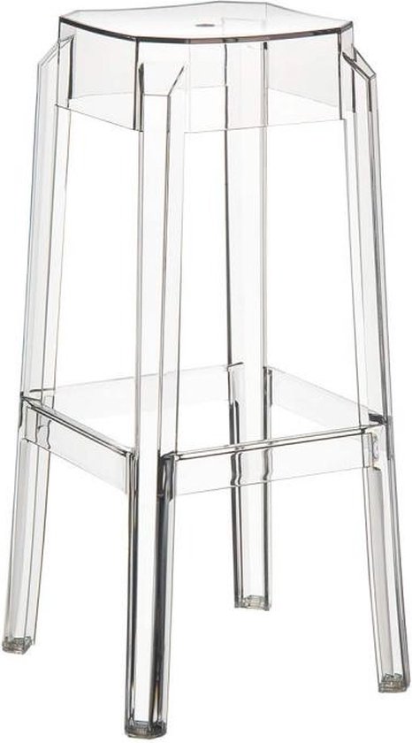 Minimalistische Barkruk Laurissa - Transparant - Modern Design - Set van 2 - Voetsteun - Voor Keuken en Bar - Kunststof Zitting - Binnen - Buiten - Stapelbaar