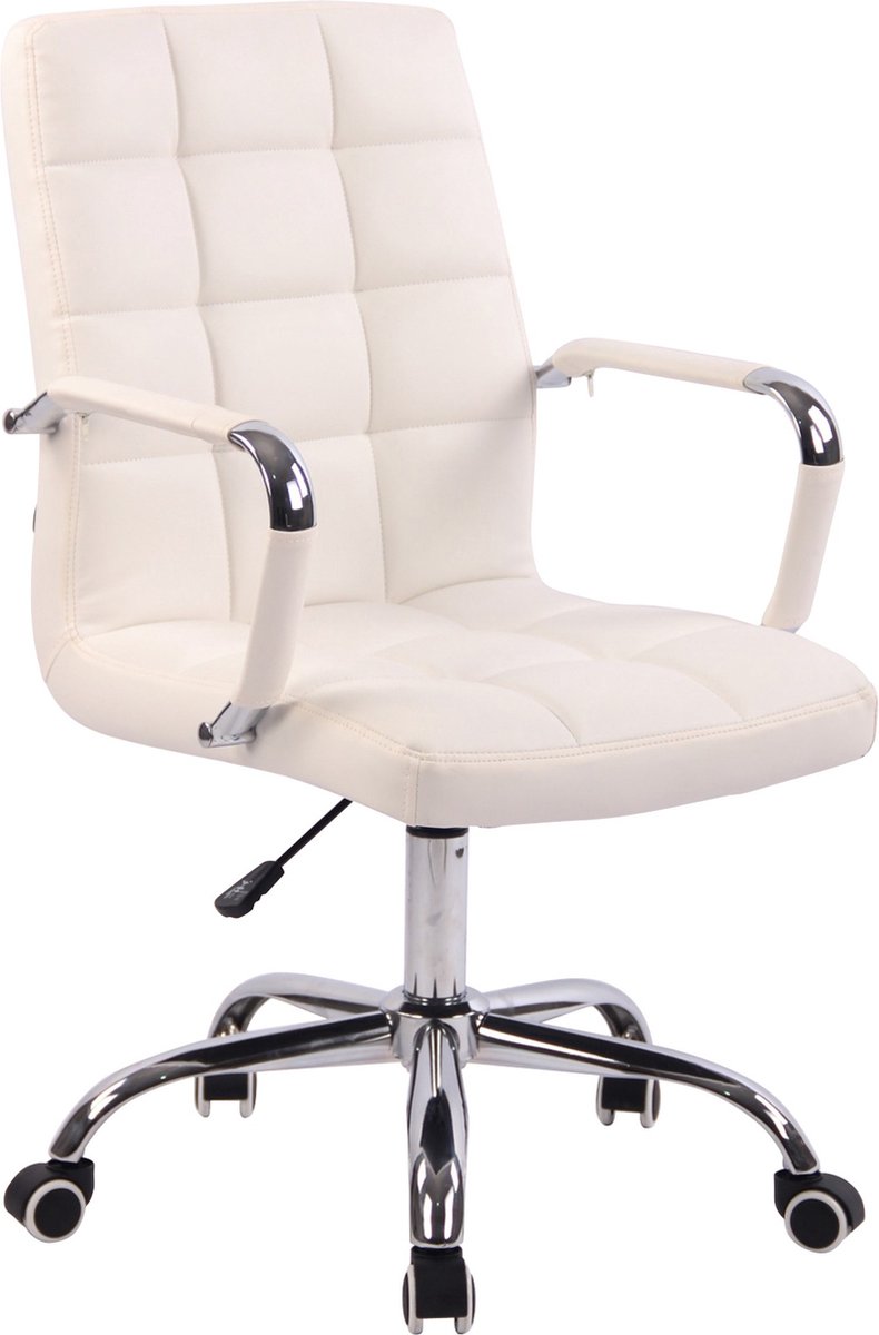 Florina Bureaustoel Deluxe - Wit - Op wielen - Kunstleer - Voor volwassenen - Ergonomische bureaustoel - In hoogte verstelbaar 45-55cm