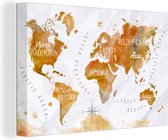 Canvas Wereldkaart - 90x60 - Wanddecoratie Wereldkaart - Bruin - Verf