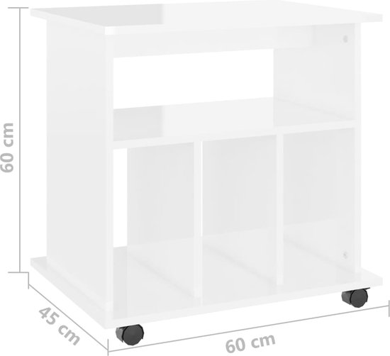 vidaXL - Kast - verrijdbaar - 60x45x60 - cm - bewerkt - hout - hoogglans - wit