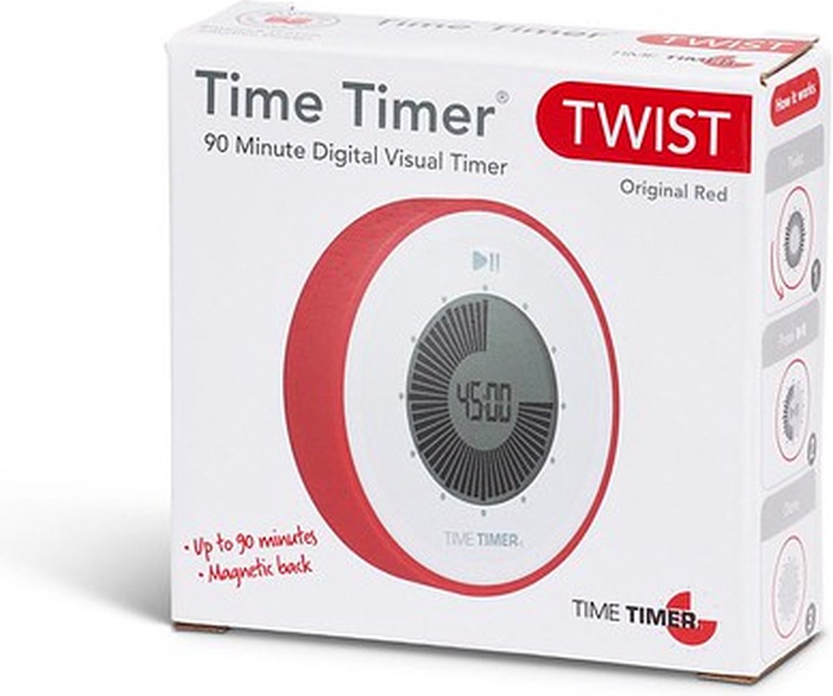 Time Timer® Original Twist kleur Red - Visuele Countdown Timer - Red - Tijdklok - Tijdmanagement Tool - School, Thuis, Kantoor - Optioneel Alarm - Geen Luid Getik — afbeelding 8
