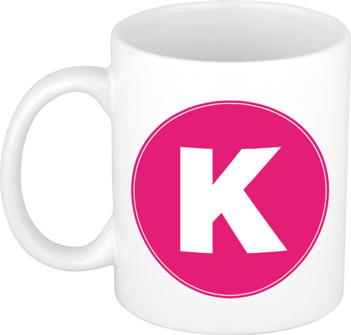Koffie mok met de letter K - beker - roze - eerste letter van een voornaam - wit - 300 ml