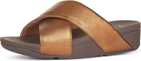 FitFlop™ Lulu Cross Slide Sandals Leather Bronze - Maat 36 | bol.com