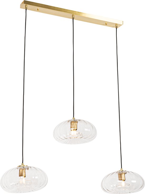 QAZQA ayesha - Lampe suspendue Art Deco pour table à manger au-dessus de la table à manger | dans salle à manger - 3 lumières - L 93 cm - Or - Salon | Chambre à coucher | Cuisine