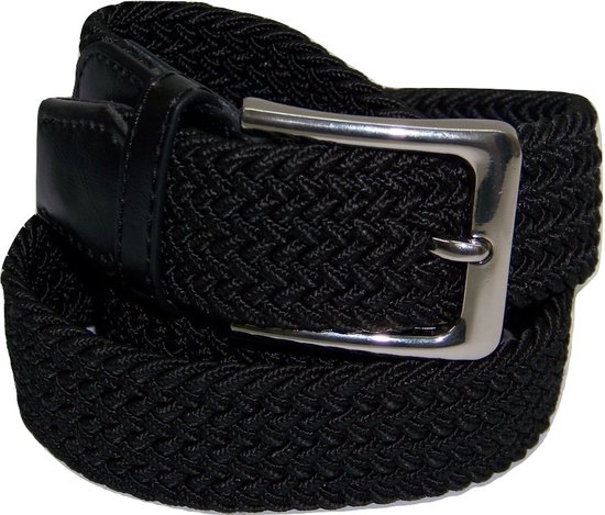Zwart - Elastische Comfort Riem - maat105 cm - Gevlochten - 100% Elastisch - Nikkelvrije Gesp