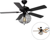 Bol.com QAZQA mistral - Plafondventilator met Verlichting | Lamp - 1 lichts - Ø 107.5 cm - Zwart - Industrieel - Woonkamer | Sla... aanbieding