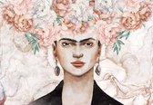 Fotobehang - Vinyl Behang - Frida Kahlo Roze Pioenrozen Kunst - 254 x 184 cm