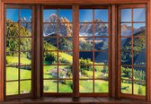 Fotobehang - Vlies Behang - De Bergen van de Alpen 3D Raamzicht - 416 x 254 cm