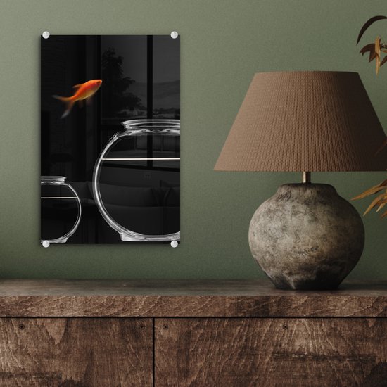MuchoWow® Peinture sur verre 20x30 cm - Peinture sur verre acrylique - Poisson rouge - Fishbowl - Zwart - Photo sur verre - Peintures