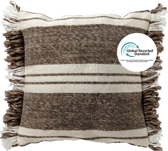 Dutch Decor EDGAR - Kussenhoes 45x45 cm van 85% gerecycled polyester - streepdessin - Eco Line collectie - Driftwood - taupe - met rits