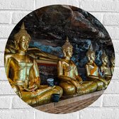 Muursticker Cirkel - Rijen Gouden Boeddha's in Wat Tham Khuha Sawan Tempel in Thailand - 60x60 cm Foto op Muursticker