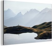 Wanddecoratie Metaal - Aluminium Schilderij Industrieel - Natuur - Berg - Landschap - Meer - 30x20 cm - Dibond - Foto op aluminium - Industriële muurdecoratie - Voor de woonkamer/slaapkamer