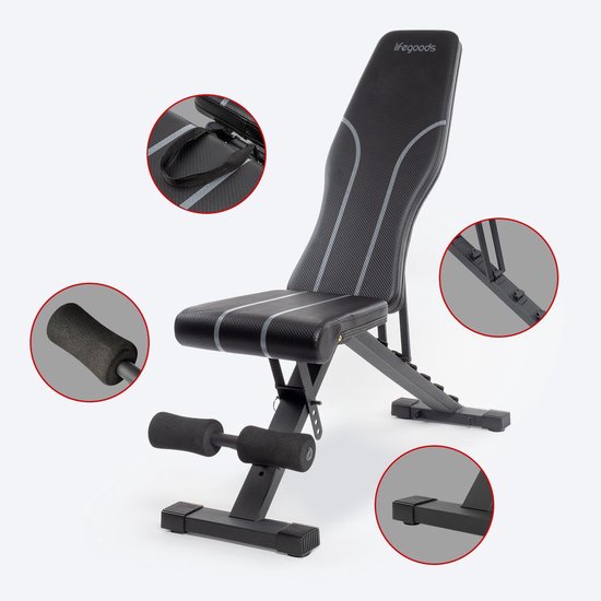 Banc de musculation LifeGoods Fitness - Banc de fitness - Ajustable - Pliable - Zwart/ Grijs