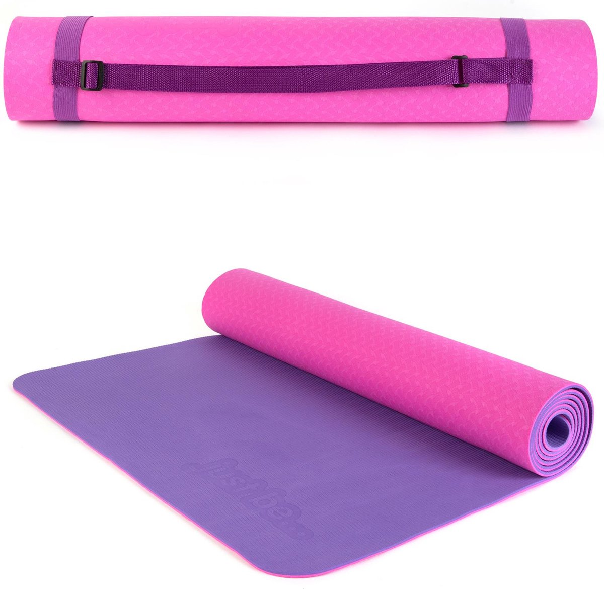 Just be - yoga mat - antislip - met draagriem - lichtgewicht - 5mm - 183cm x 61cm - roze & paars