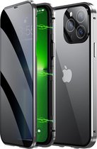 Hoes Geschikt voor iPhone 12 Mini Hoesje Magnetische Hoes Back Cover Metalen Case Hoes Stevig Telefoonhoesje - Zilver.