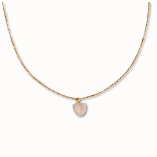 ByNouck Jewelry - Necklace Rosequartz Stone - Ketting - Gold Plated - Rozenkwarts