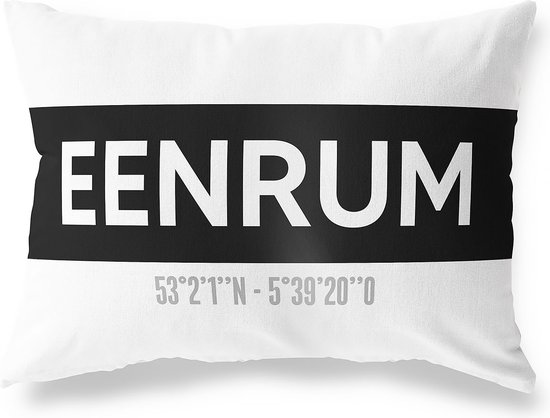 Foto: Tuinkussen eenrum groningen met co rdinaten buitenkussen bootkussen weerbestendig jouw plaats studio216 modern zwart wit 50x30cm