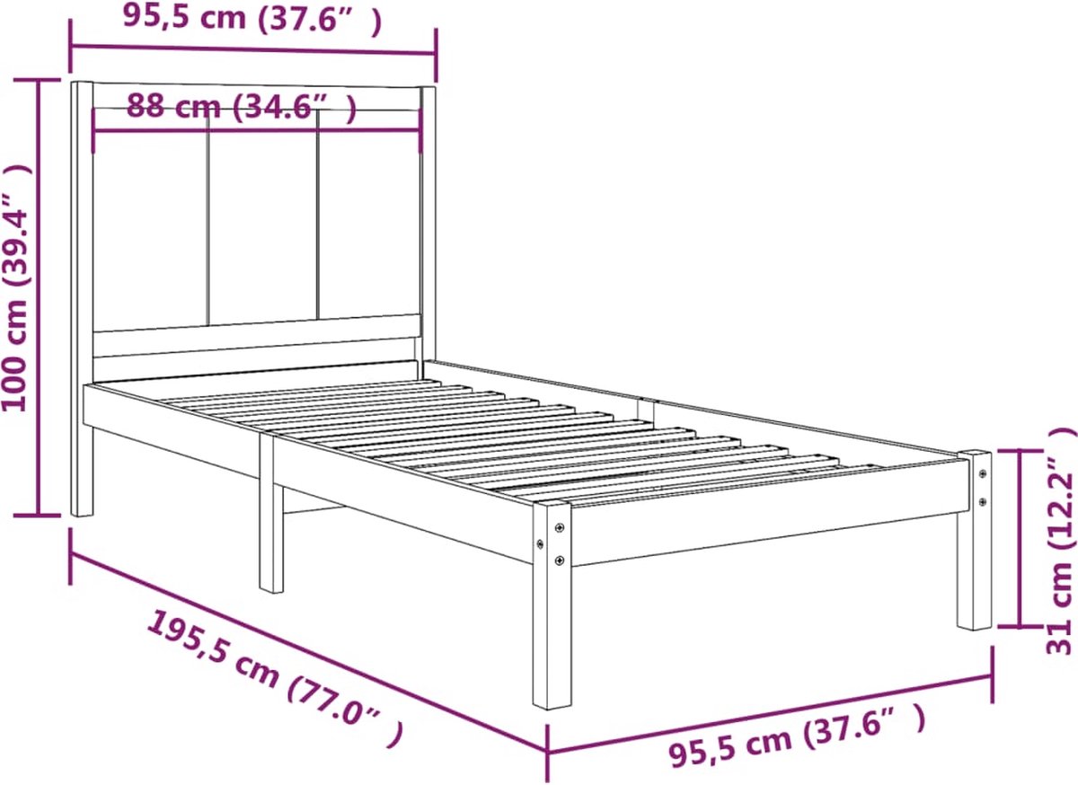 vidaXL-Bedframe-massief-grenenhout-zwart-90x190-cm-3FT-Single