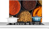 Spatscherm keuken 90x60 cm - Kookplaat achterwand Specerijen - Kommen - Kruiden - Muurbeschermer - Spatwand fornuis - Hoogwaardig aluminium